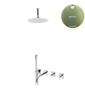 Bruma Hera Bateria wannowo-natryskowa z deszczownicą Ø 250 mm sufitową z wylewką i słuchawką prysznicową Sunrise 1063221SR