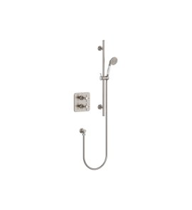 Burlington Guild Bateria prysznicowa termostatyczna ze słuchawką i drążkiem brushed nickel GUSHOWERPACKSQ1L