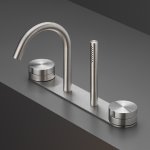 CEA Giotto Plus Bateria wannowa 4-otworowa na brzeg wanny z wylewką i słuchawką prysznicową element zewnętrzny Satin Stainless Steel GIO96S