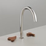 CEA Ziqq Bateria umywalkowa 3-otworowa z obrotową wylewką Satin Stainless Steel+Canaletto Walnut ZIQ12NS