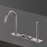 CEA Ziqq Bateria wannowa 4-otworowa na brzeg wanny z wylewką i słuchawką prysznicową element zewnętrzny Satin Stainless Steel ZIQ47S