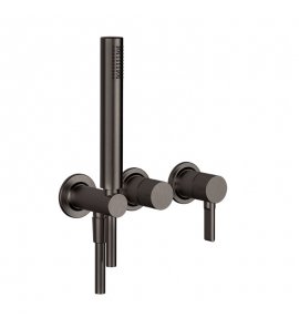 Gessi Inciso Shower Bateria natryskowa 3-otworowa podtynkowa z zestawem prysznicowym - element zewnętrzny Black Metal Brushed PVD 58345.707