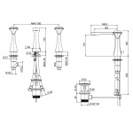 Oioli OPERA ART Bateria umywalkowa 3-otworowa z korkiem automatycznym Brushed Nikel 60580-C04