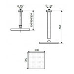 Oioli UNIKA Deszczownica 200x200 mm z ramieniem sufitowym Chrom 1909/INOX-200