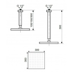 Oioli UNIKA Deszczownica 300x300 mm z ramieniem sufitowym Chrom 1909/INOX-300