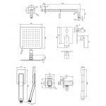 Omnires Baretti Zestaw prysznicowy podtynkowy z deszczownicą 200x200 mm ścienna i słuchawką prysznicową Czarny SYSBA10BL