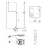 Omnires Sacramento Zestaw prysznicowy ścienny z deszczownicą na drążku 250x250 mm i słuchawką prysznicową Chrom/Biały SC2344CRB