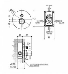 Ritmonio Reverso Bateria wannowa/prysznicowa podtynkowa element zewnętrzny chrom Q0BA6150ESTCRL